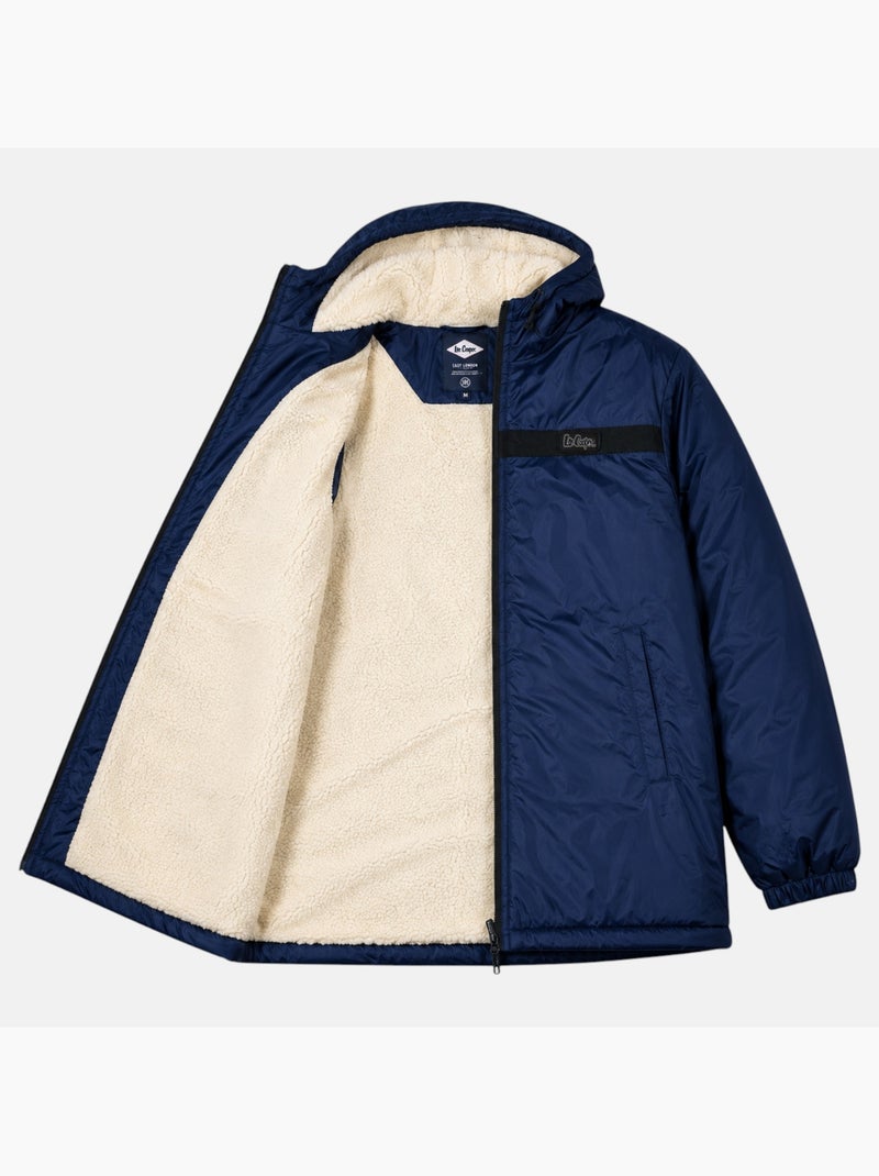 Lee cooper - parka com fecho de correr e capuz com acabamento em pele sintética Azul-marinho - Kiabi