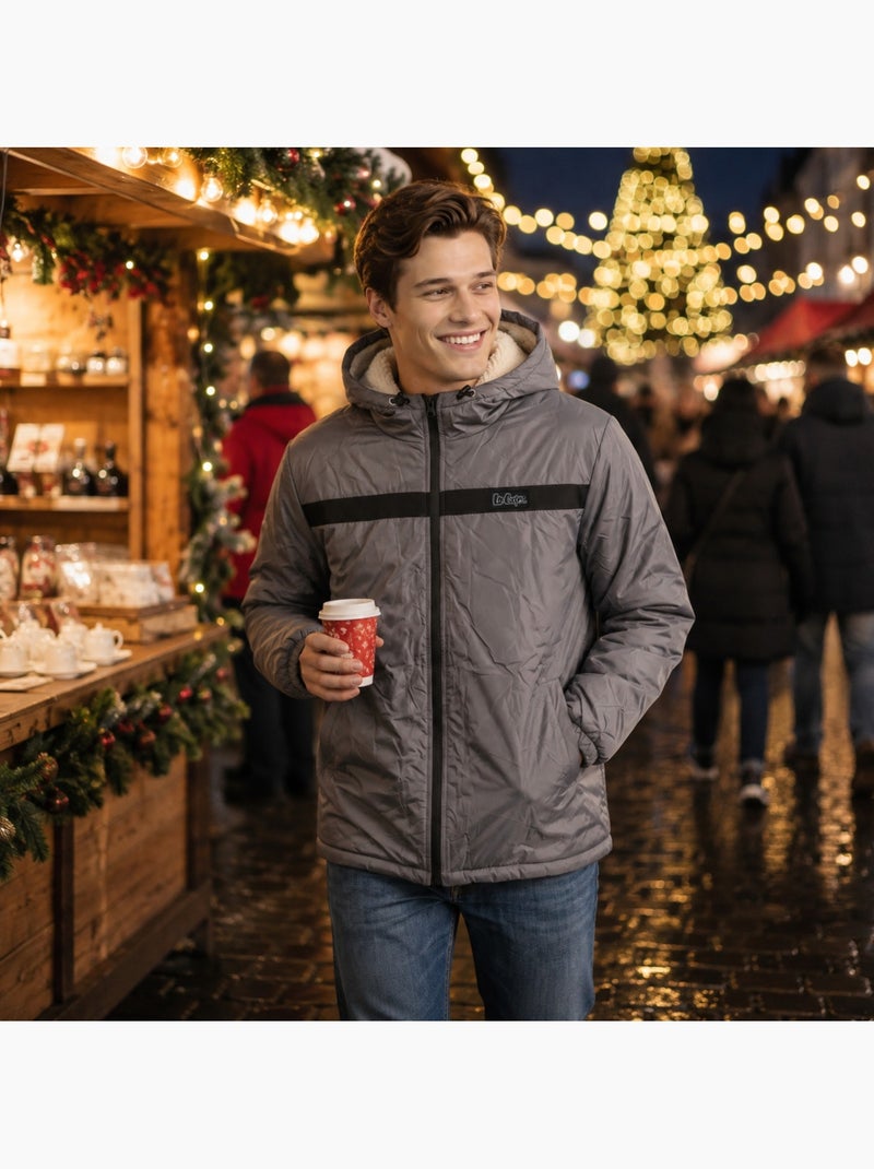 Lee cooper - parka com fecho de correr e capuz com acabamento em pele sintética Cinza - Kiabi