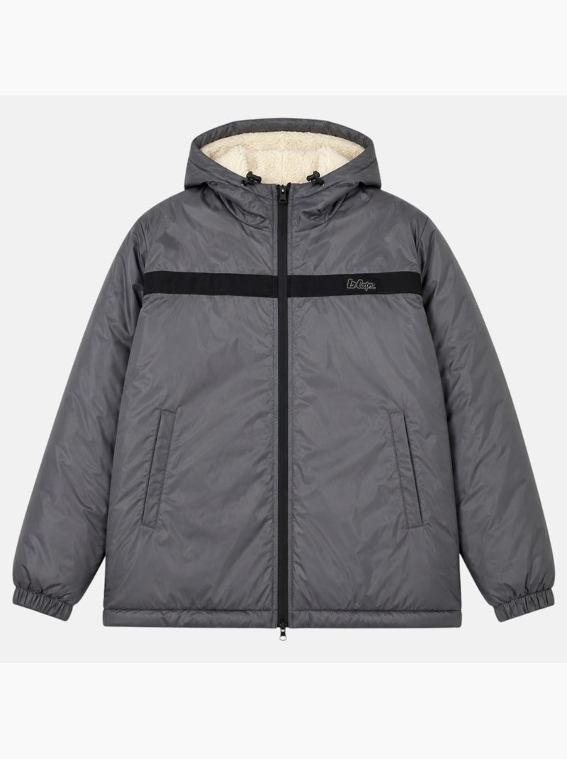 Lee cooper - parka com fecho de correr e capuz com acabamento em pele sintética Cinza - Kiabi
