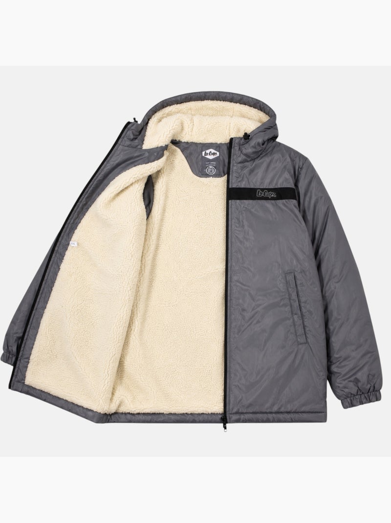 Lee cooper - parka com fecho de correr e capuz com acabamento em pele sintética Cinza - Kiabi