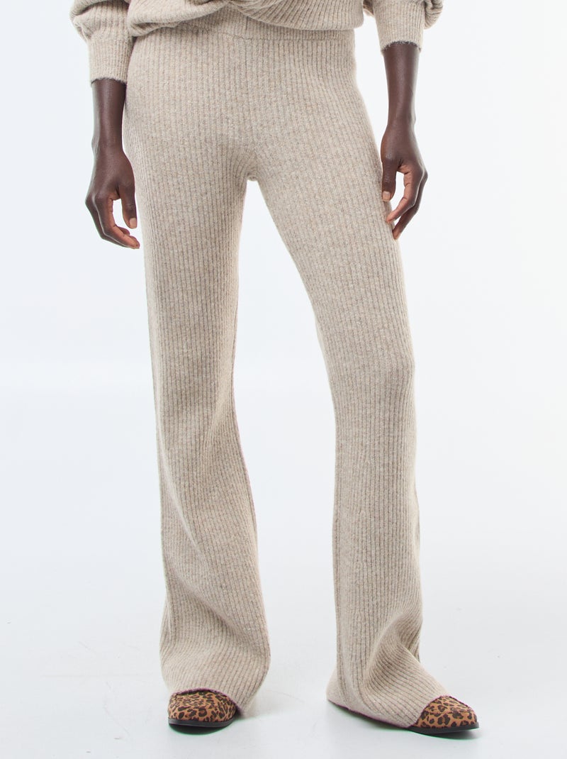 Legging canelado em material suave Bege - Kiabi