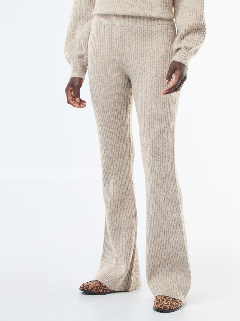 Legging canelado em material suave Bege - Kiabi