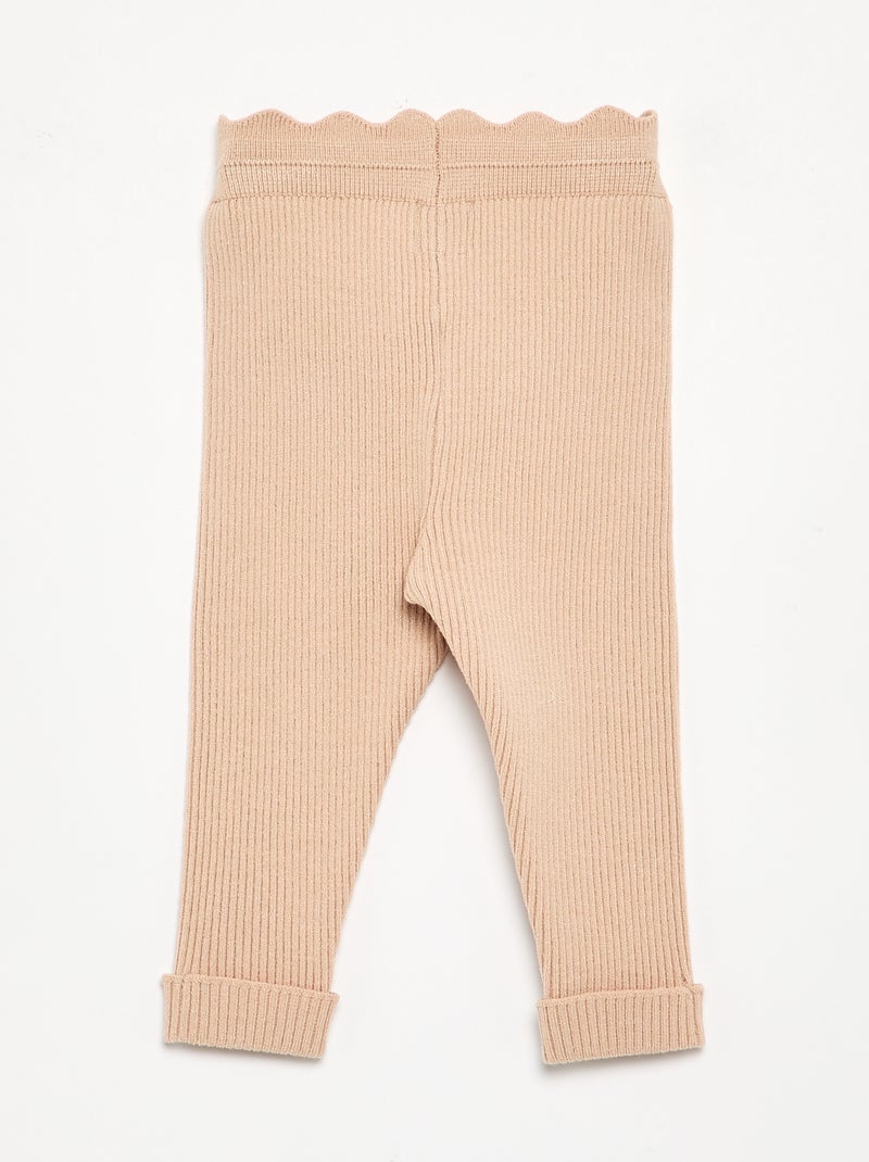 Legging de malha com laço na cintura Bege - Kiabi