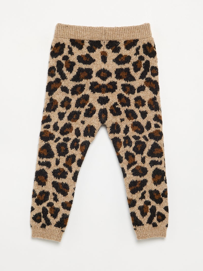 Legging de malha com padrão leopardo Bege - Kiabi