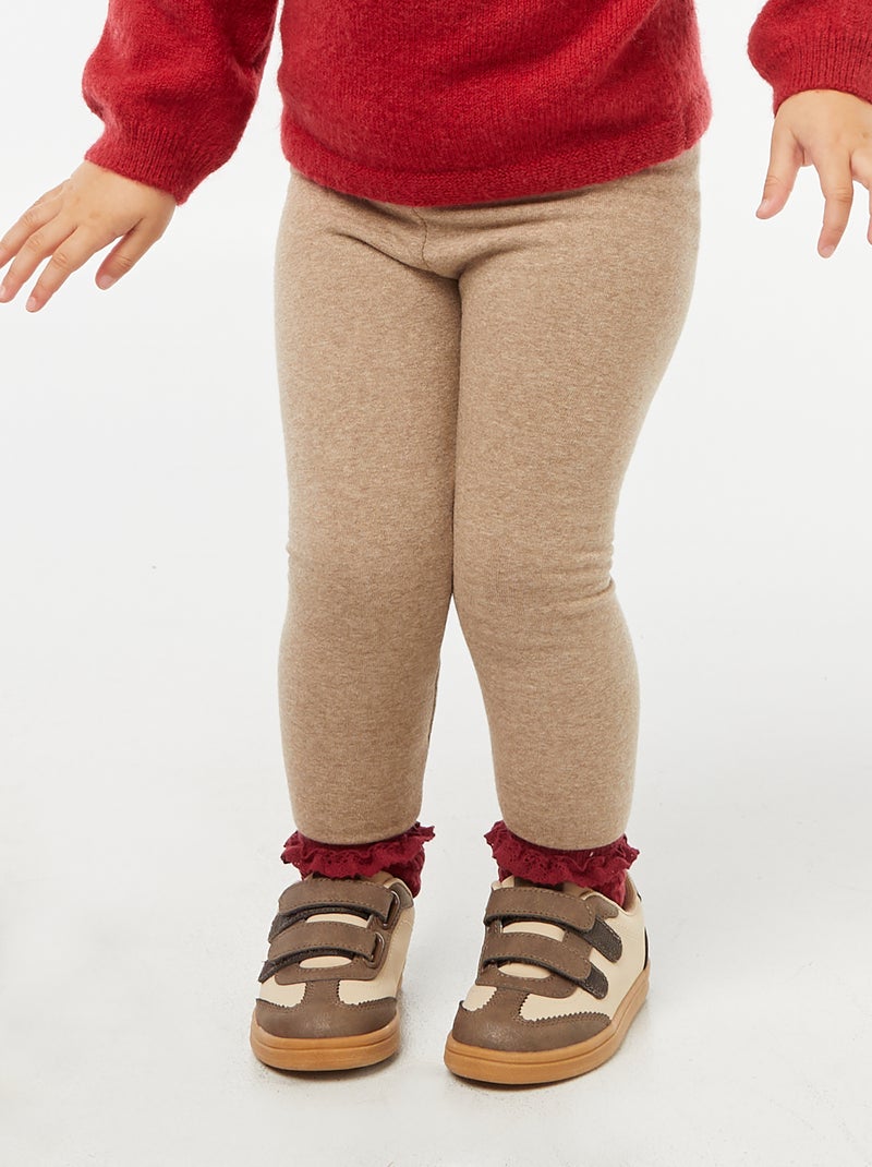 Legging de malha escovada em algodão liso Bege - Kiabi