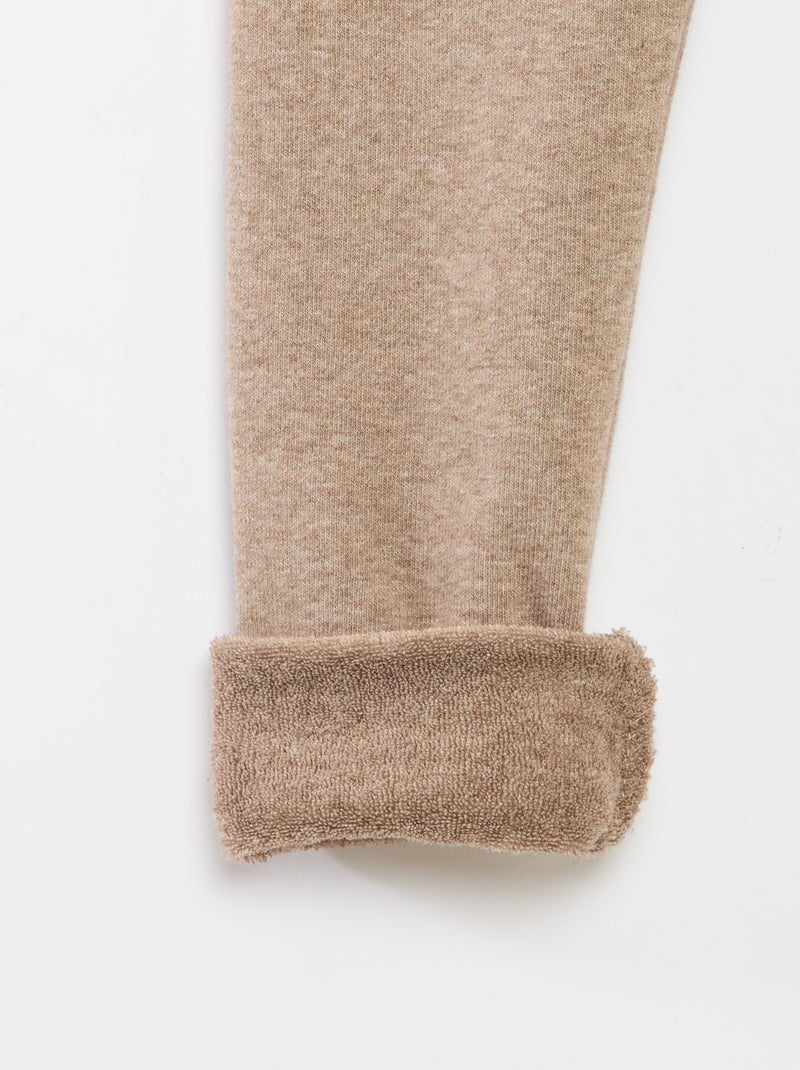 Legging de malha escovada em algodão liso Bege - Kiabi