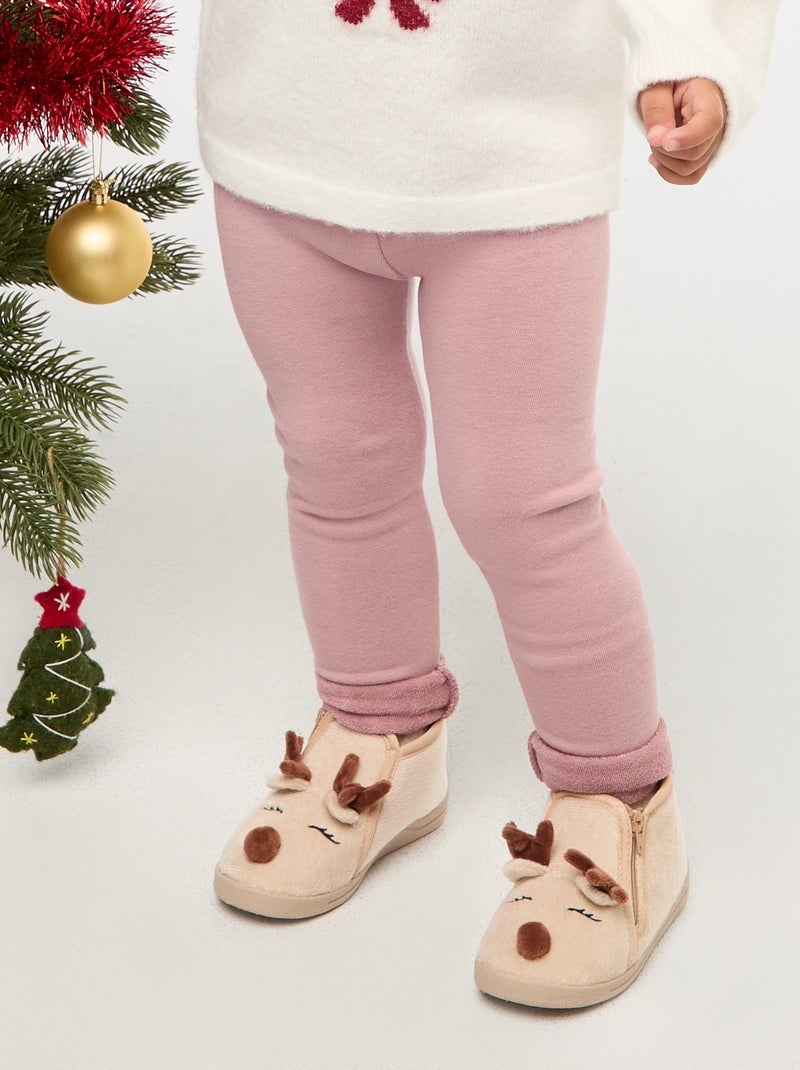 Legging de malha escovada em algodão liso Rosa - Kiabi