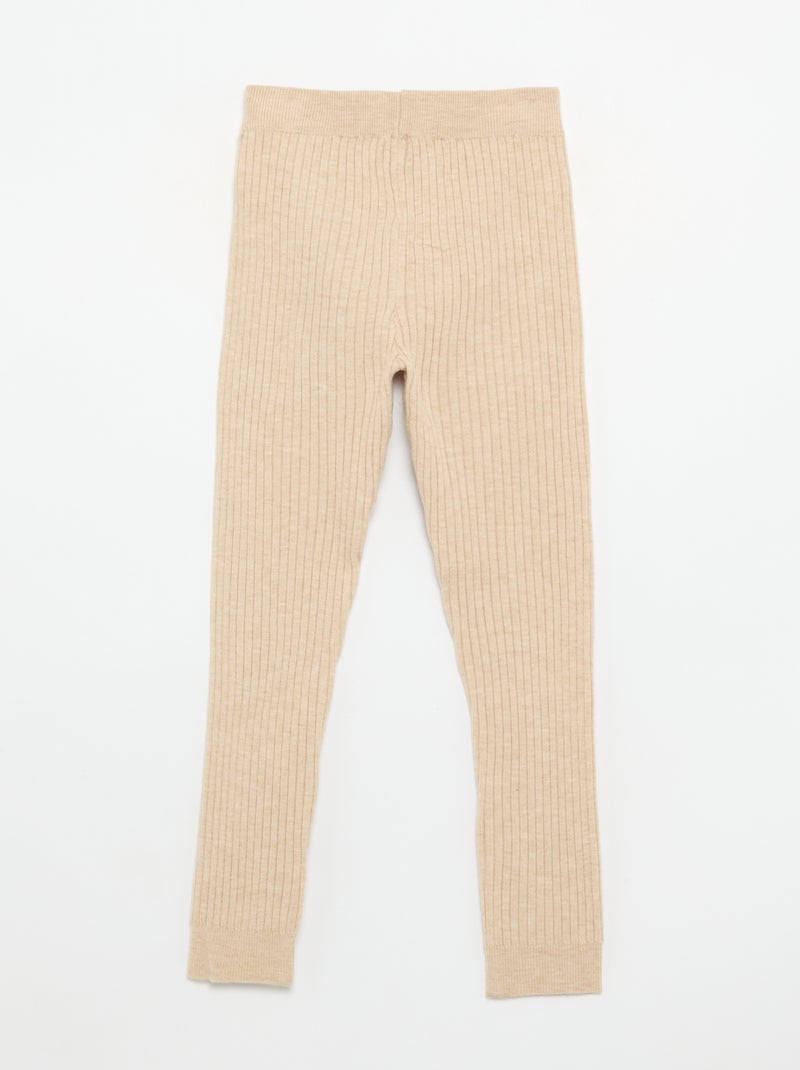 Legging em malha lisa com laço na cintura Bege - Kiabi