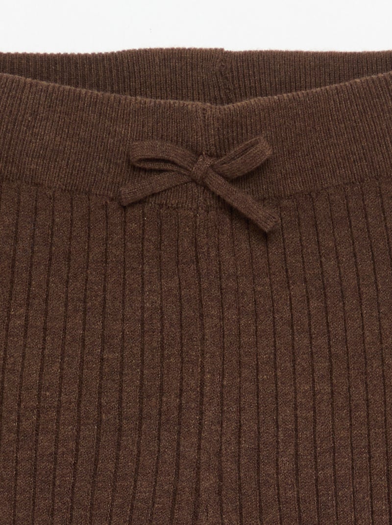 Legging em malha lisa com laço na cintura Castanho - Kiabi