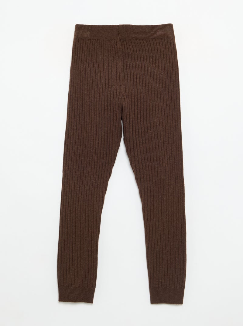Legging em malha lisa com laço na cintura Castanho - Kiabi