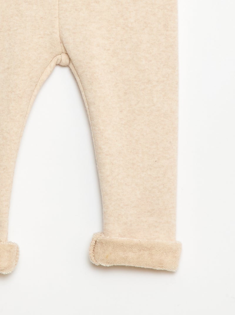 Legging em tricô escovado de algodão liso Bege - Kiabi