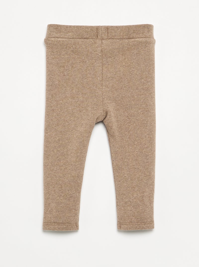 Legging liso de malha cardada Bege - Kiabi