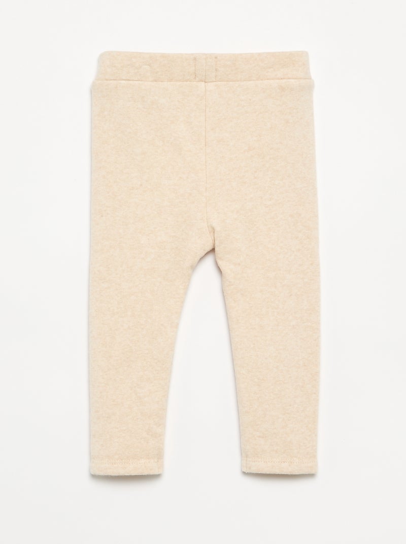 Legging liso de malha cardada Bege - Kiabi