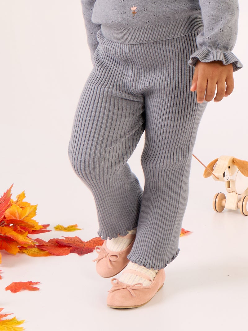 Legging liso em malha canelada Cinza - Kiabi
