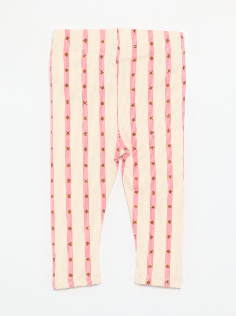 Legging listrado em malha canelada Branco - Kiabi