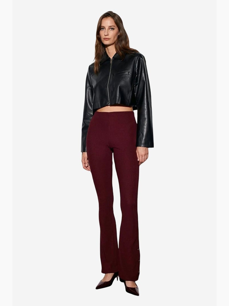 Leggings à boca de sino de cintura subida com detalhe de botões dilvin Vermelho bordô - Kiabi