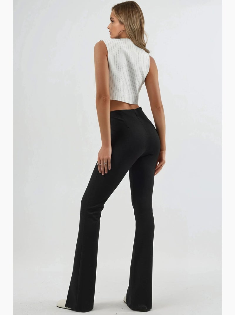 Leggings à boca de sino de cintura subida com detalhes de racha busem Preto - Kiabi