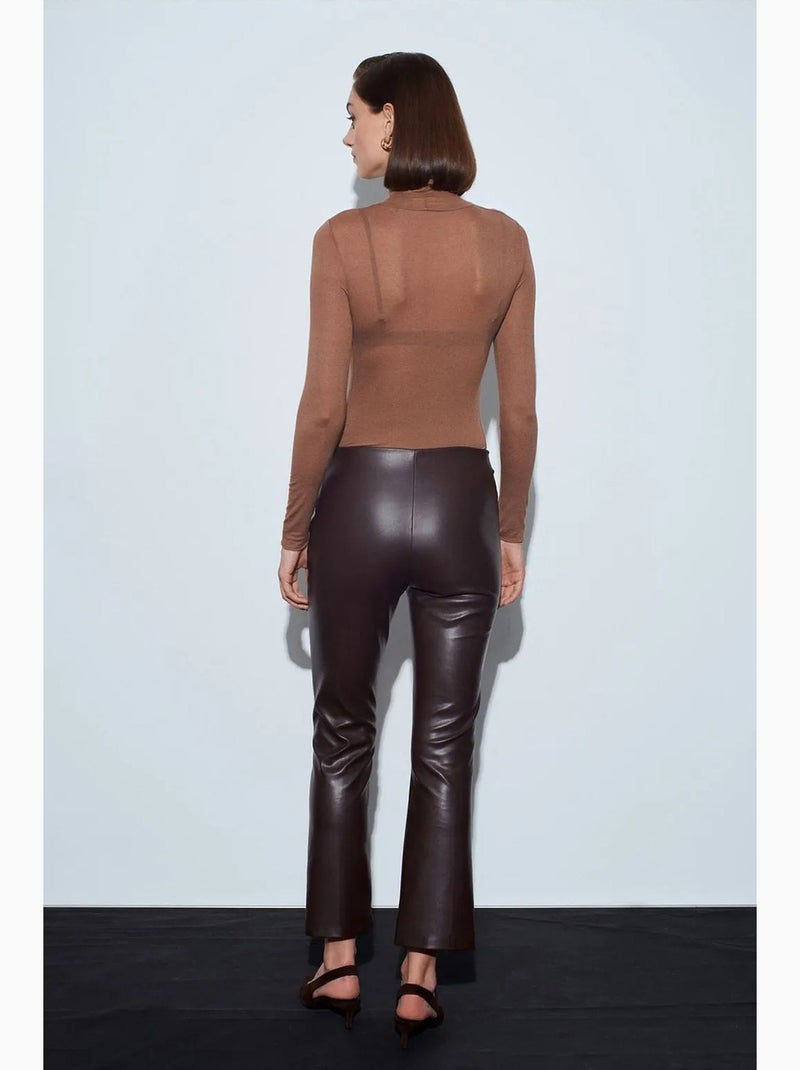 Leggings boca de sino em pele sintética de cintura subida dilvin Castanho-chocolate - Kiabi