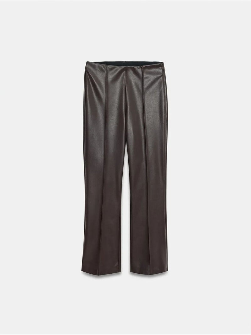 Leggings boca de sino em pele sintética de cintura subida dilvin Castanho-chocolate - Kiabi