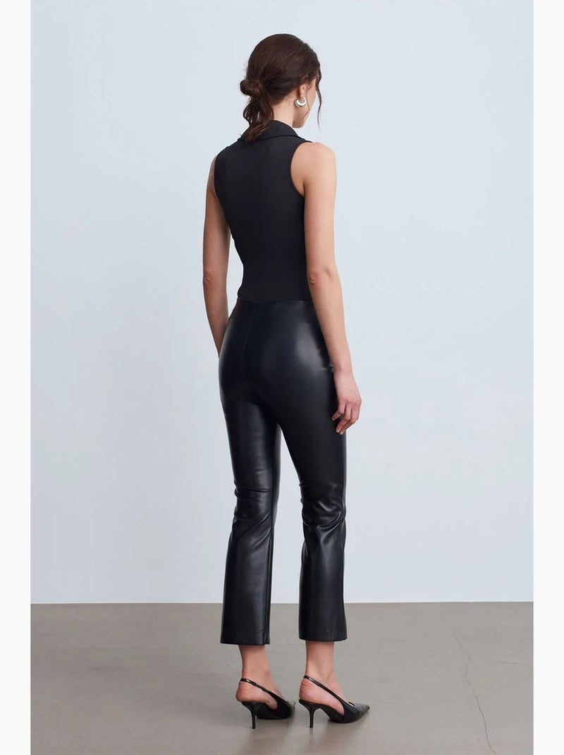 Leggings boca de sino em pele sintética de cintura subida dilvin Preto - Kiabi