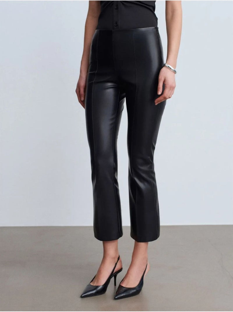 Leggings boca de sino em pele sintética de cintura subida dilvin Preto - Kiabi