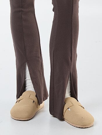 Leggings boca de sino nervuradas