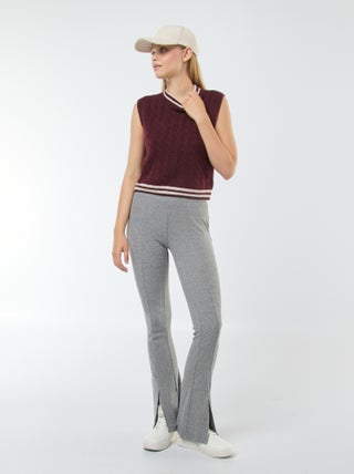 Leggings boca de sino nervuradas