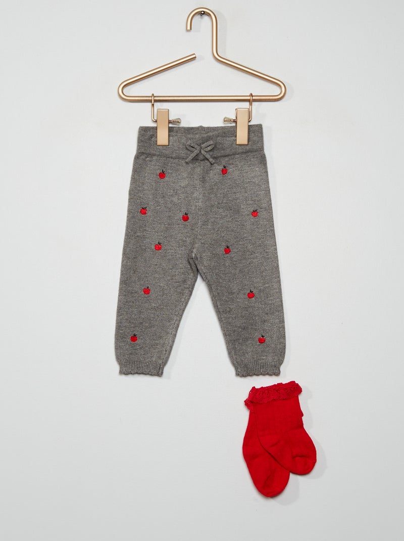 Leggings bordadas + meias CINZA - Kiabi