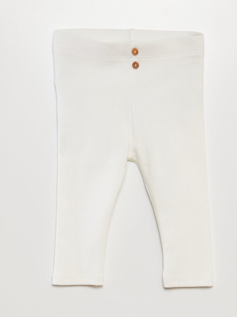 Leggings caneladas com botões Branco - Kiabi