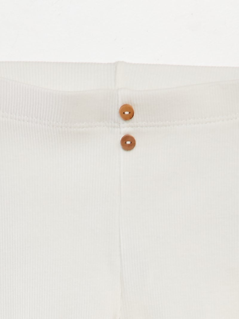 Leggings caneladas com botões Branco - Kiabi
