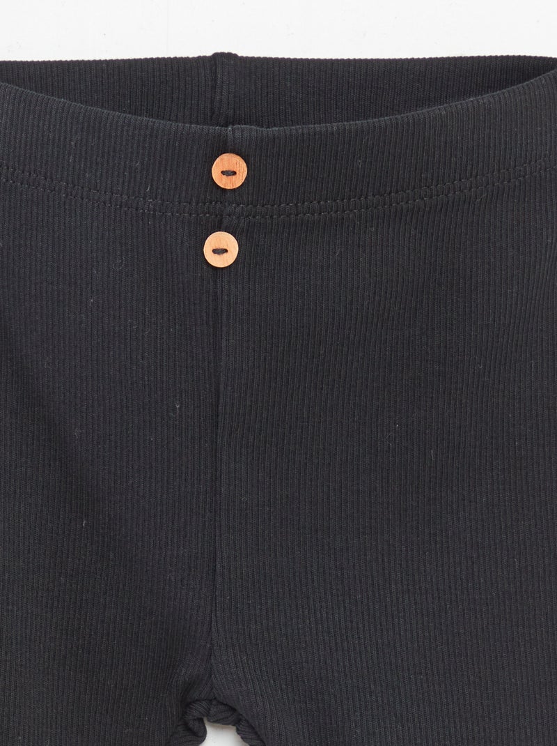 Leggings caneladas com botões Preto - Kiabi