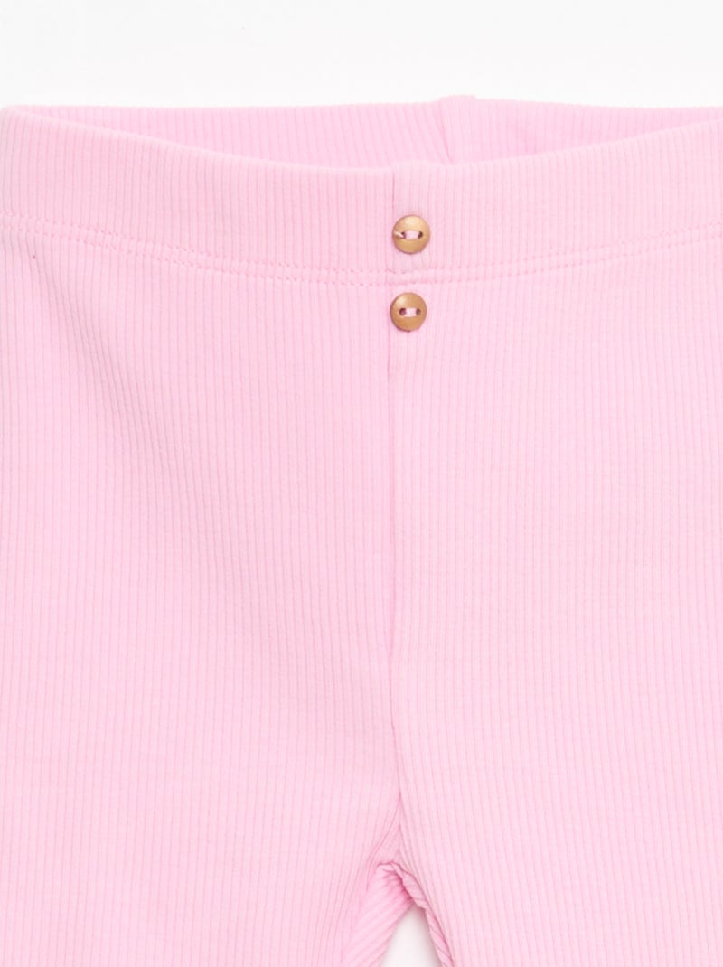 Leggings caneladas com botões Rosa - Kiabi