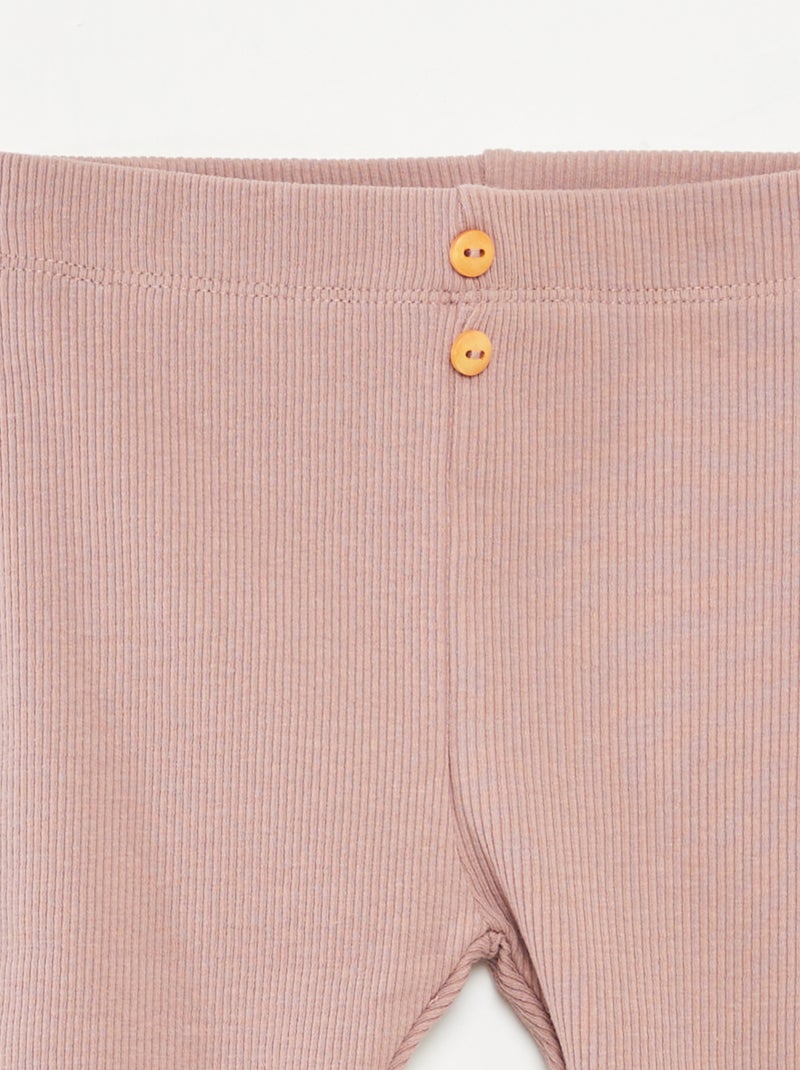 Leggings caneladas com botões Rosa velho - Kiabi
