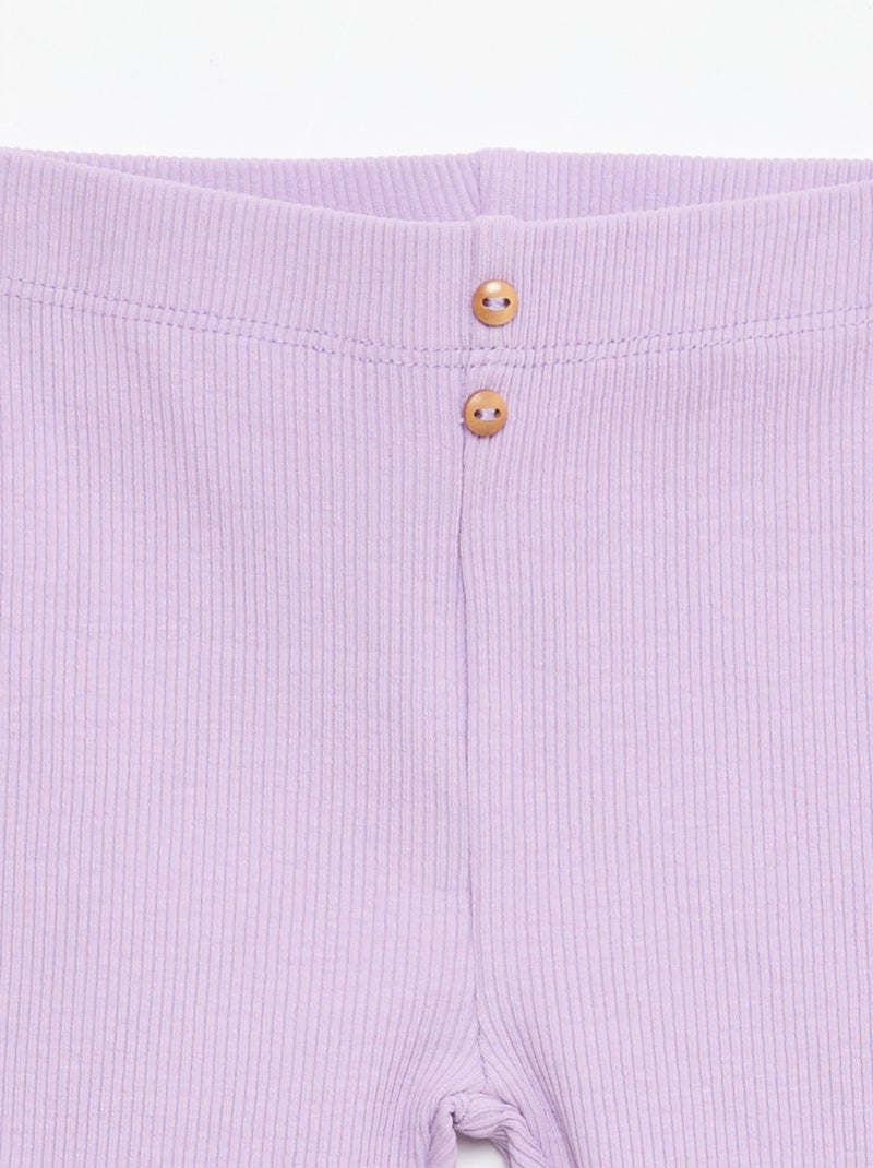Leggings caneladas com botões Violeta - Kiabi