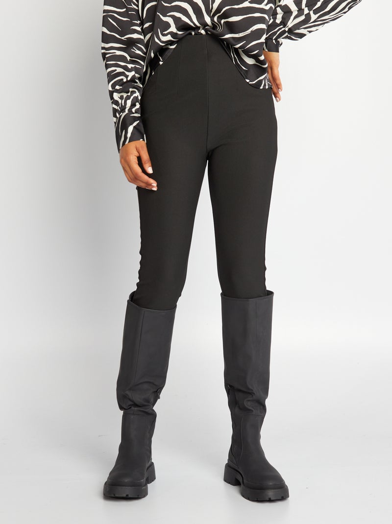 Leggings caneladas com cintura subida Preto - Kiabi