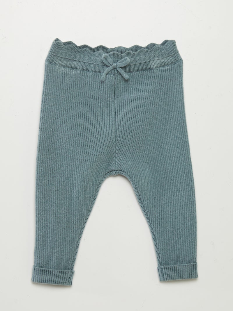 Leggings caneladas com laço AZUL - Kiabi