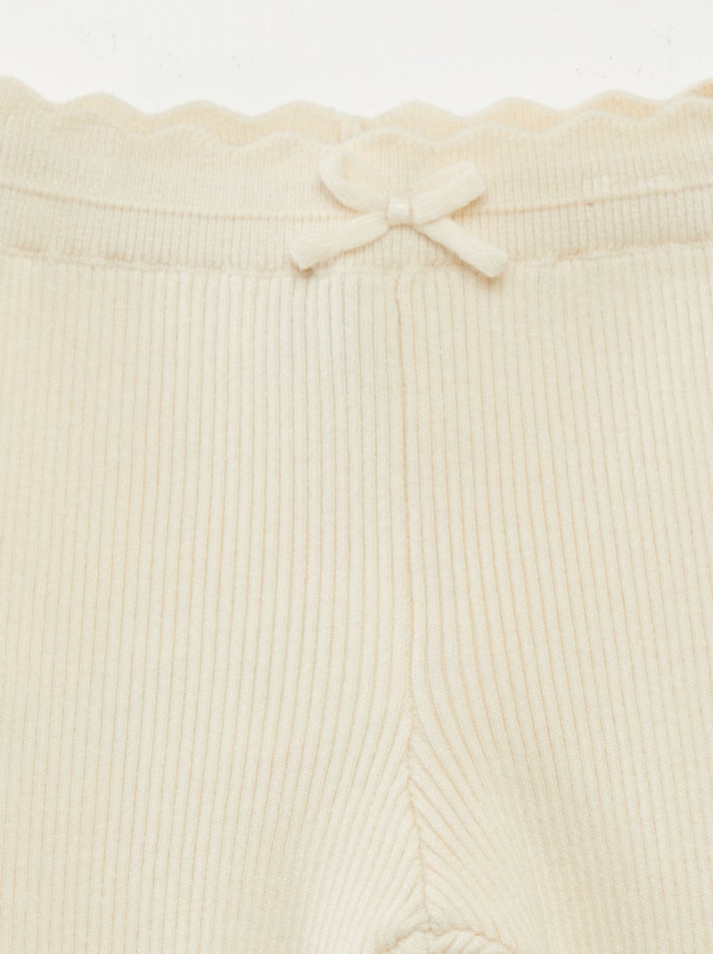 Leggings caneladas com laço BRANCO - Kiabi