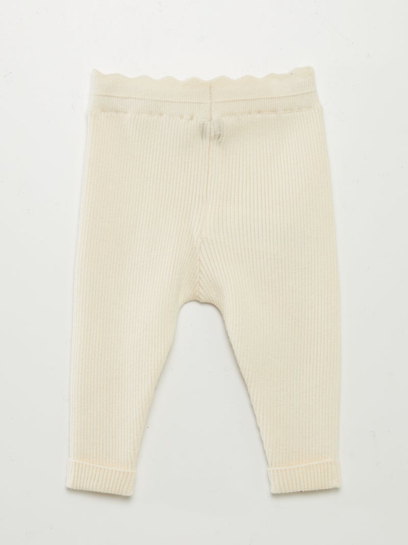 Leggings caneladas com laço BRANCO - Kiabi