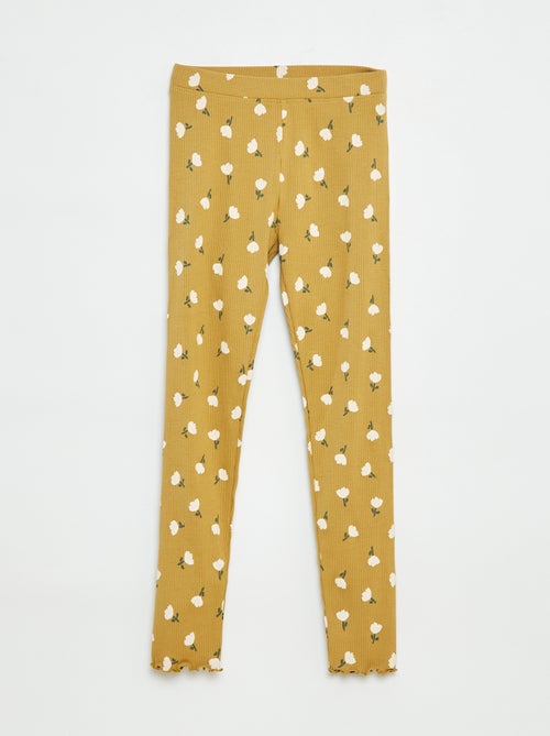 Leggings caneladas com motivo - Kiabi