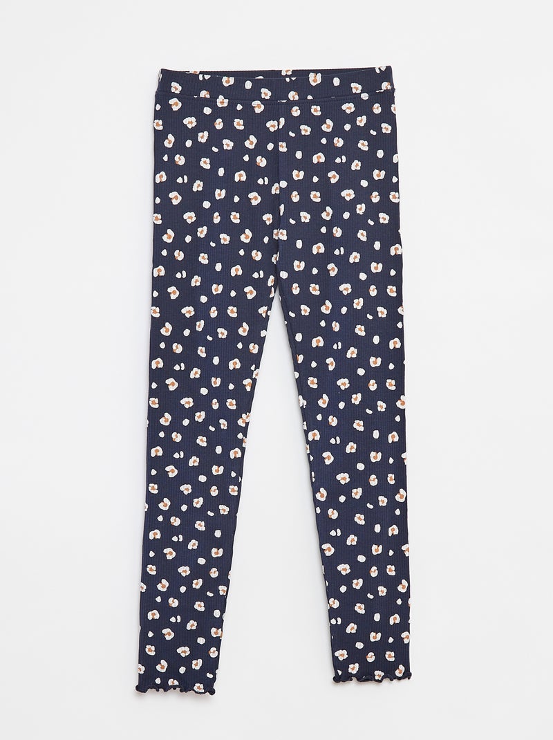 Leggings caneladas com motivo Azul - Kiabi