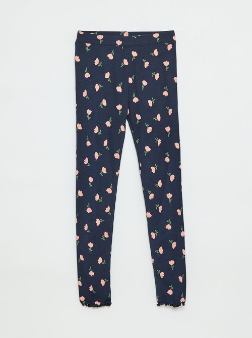 Leggings caneladas com motivo - Kiabi