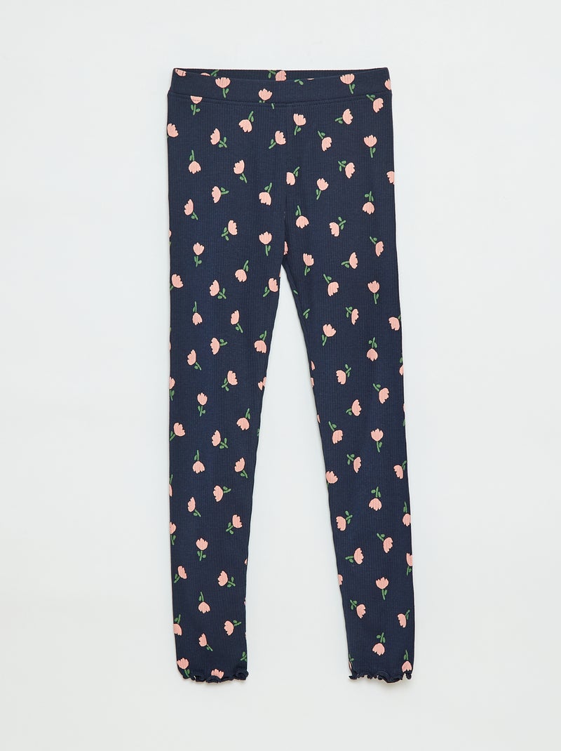 Leggings caneladas com motivo Azul - Kiabi