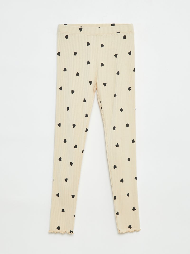 Leggings caneladas com motivo Bege - Kiabi