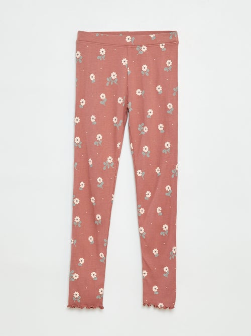 Leggings caneladas com motivo - Kiabi