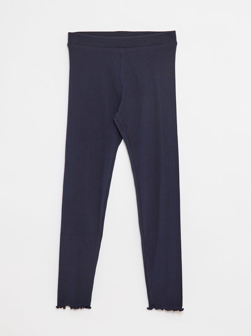 Leggings caneladas compridas lisas Azul - Kiabi