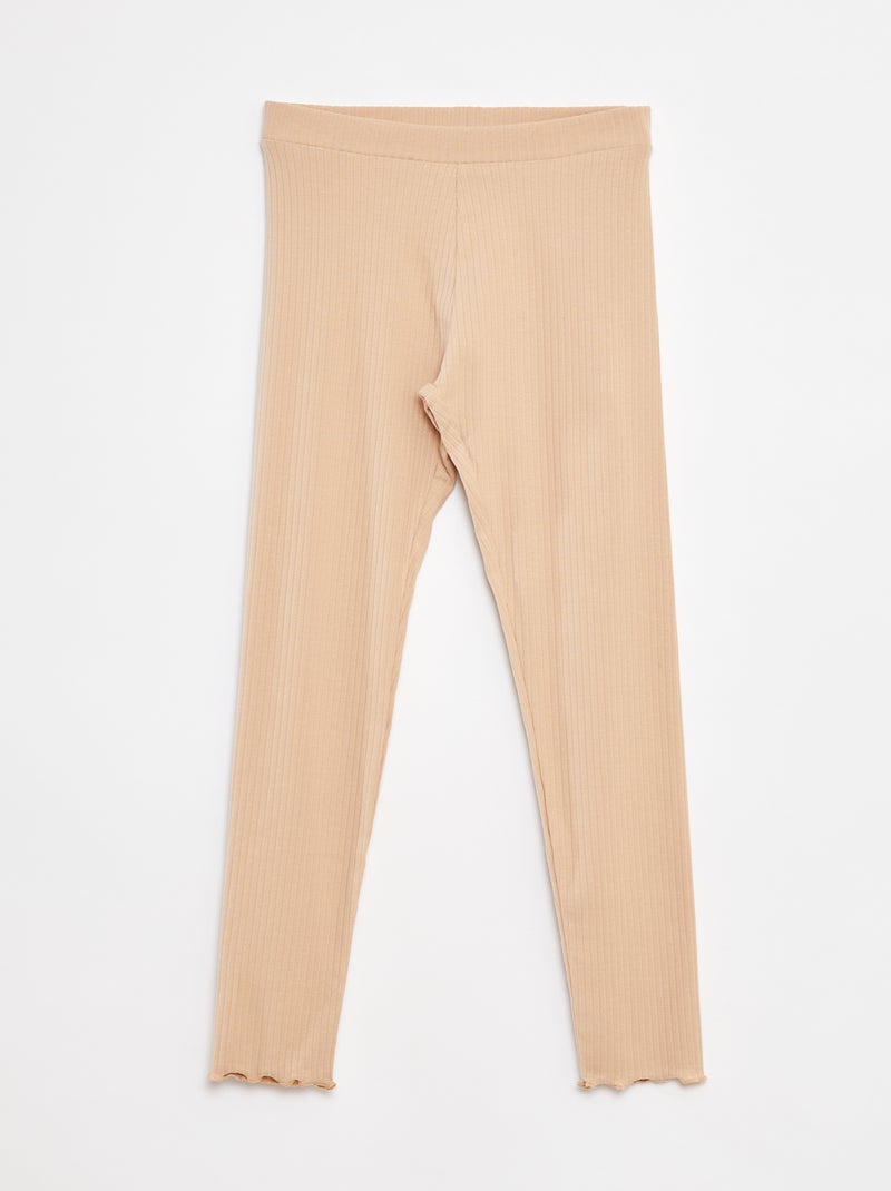 Leggings caneladas compridas lisas Bege - Kiabi