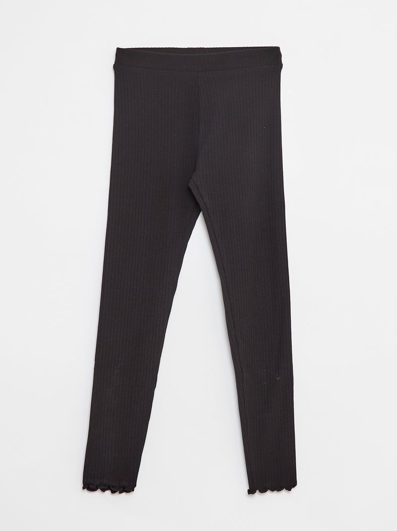 Leggings caneladas compridas lisas Preto - Kiabi