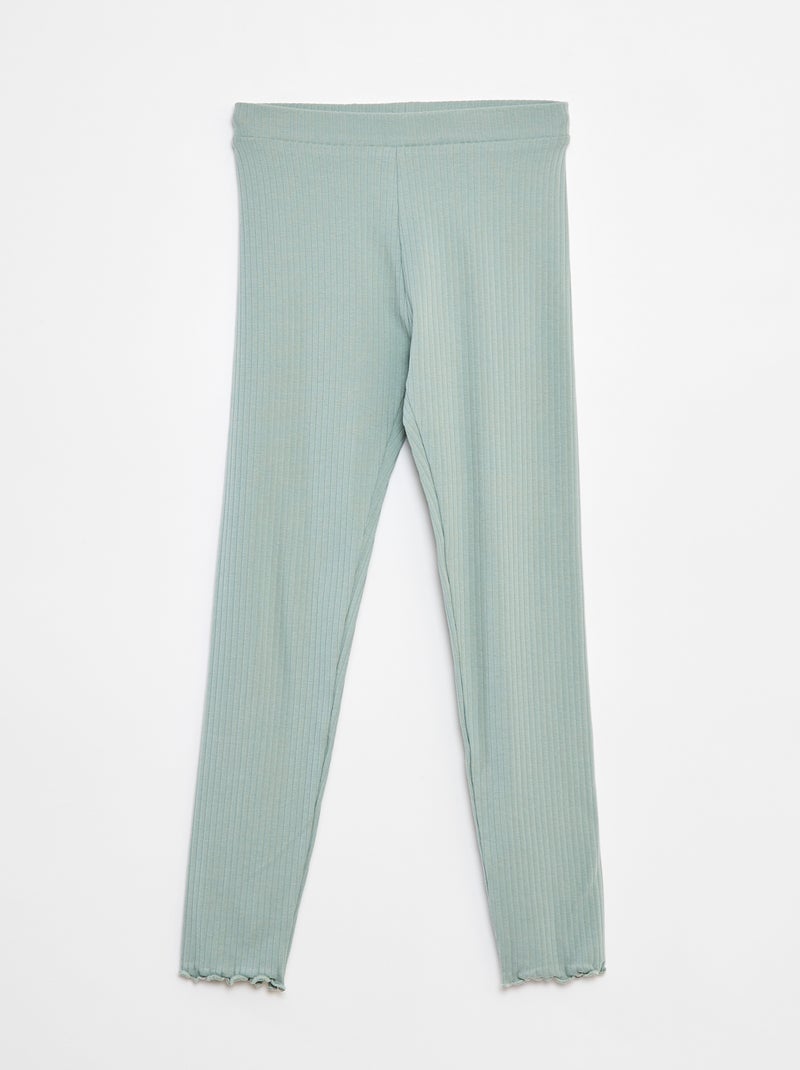 Leggings caneladas compridas lisas Verde - Kiabi