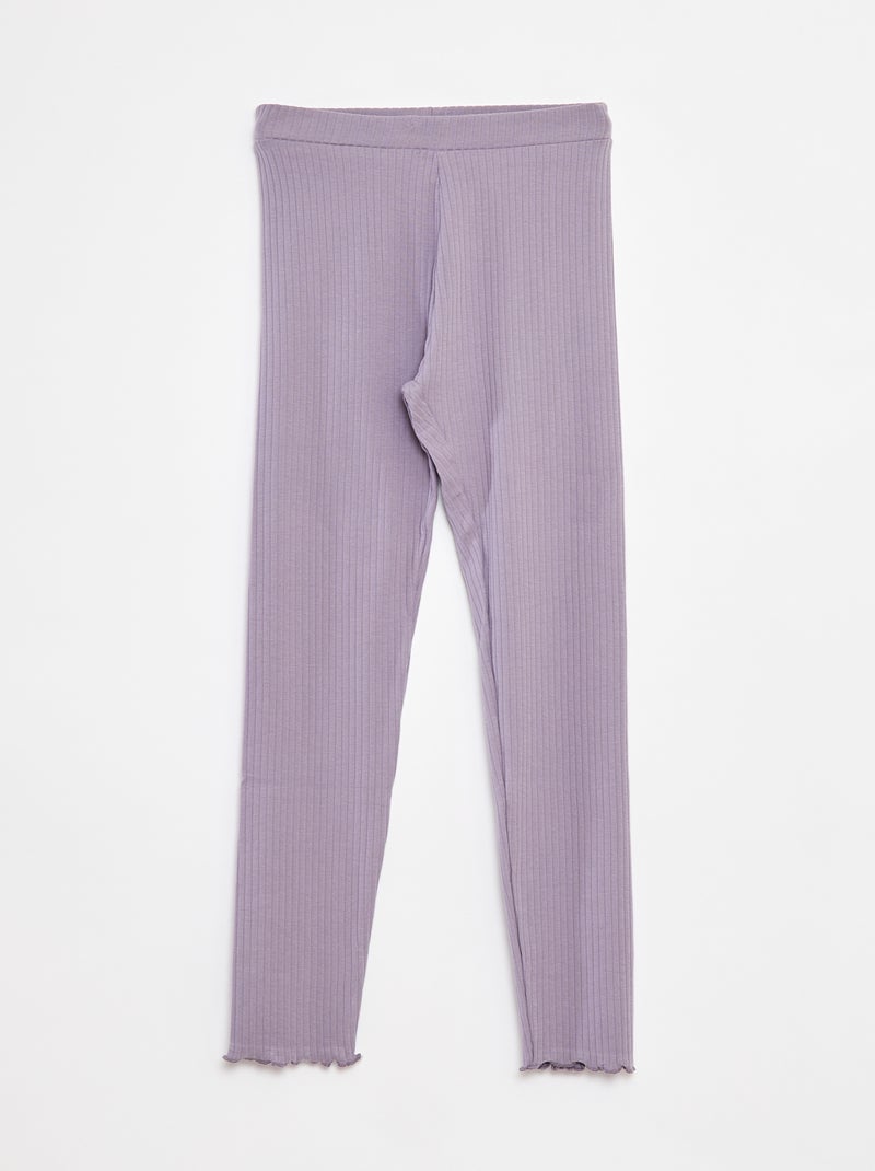 Leggings caneladas compridas lisas Violeta - Kiabi