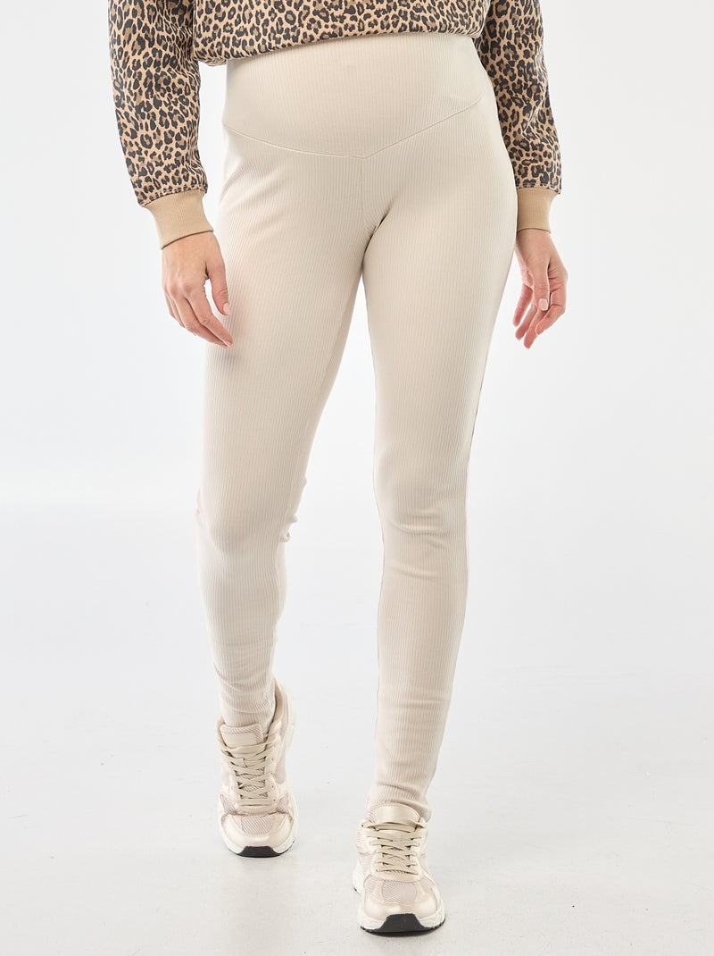 Leggings caneladas de grávida Beige - Kiabi